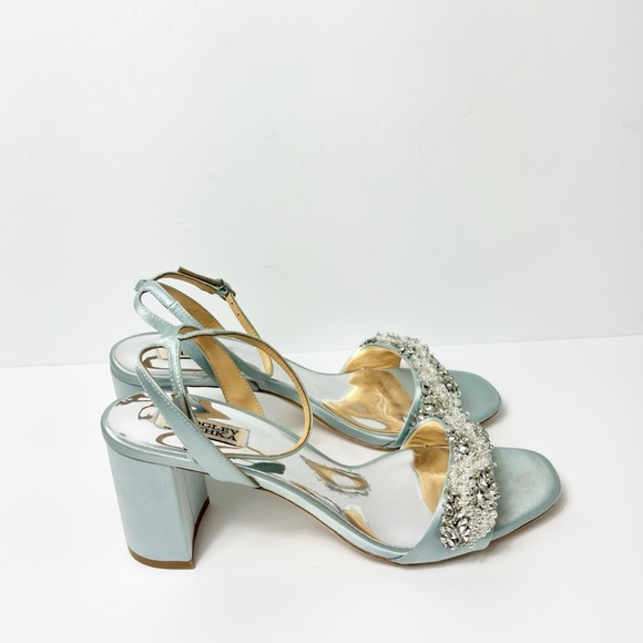 BADGLEY MISCHKA CLARA WOMEN SANDAL HEELS SATIN BLUE SIZE 10 - Picture 2 of 9